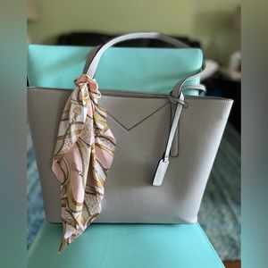 Gray handbag tote with scarf in vegan leather